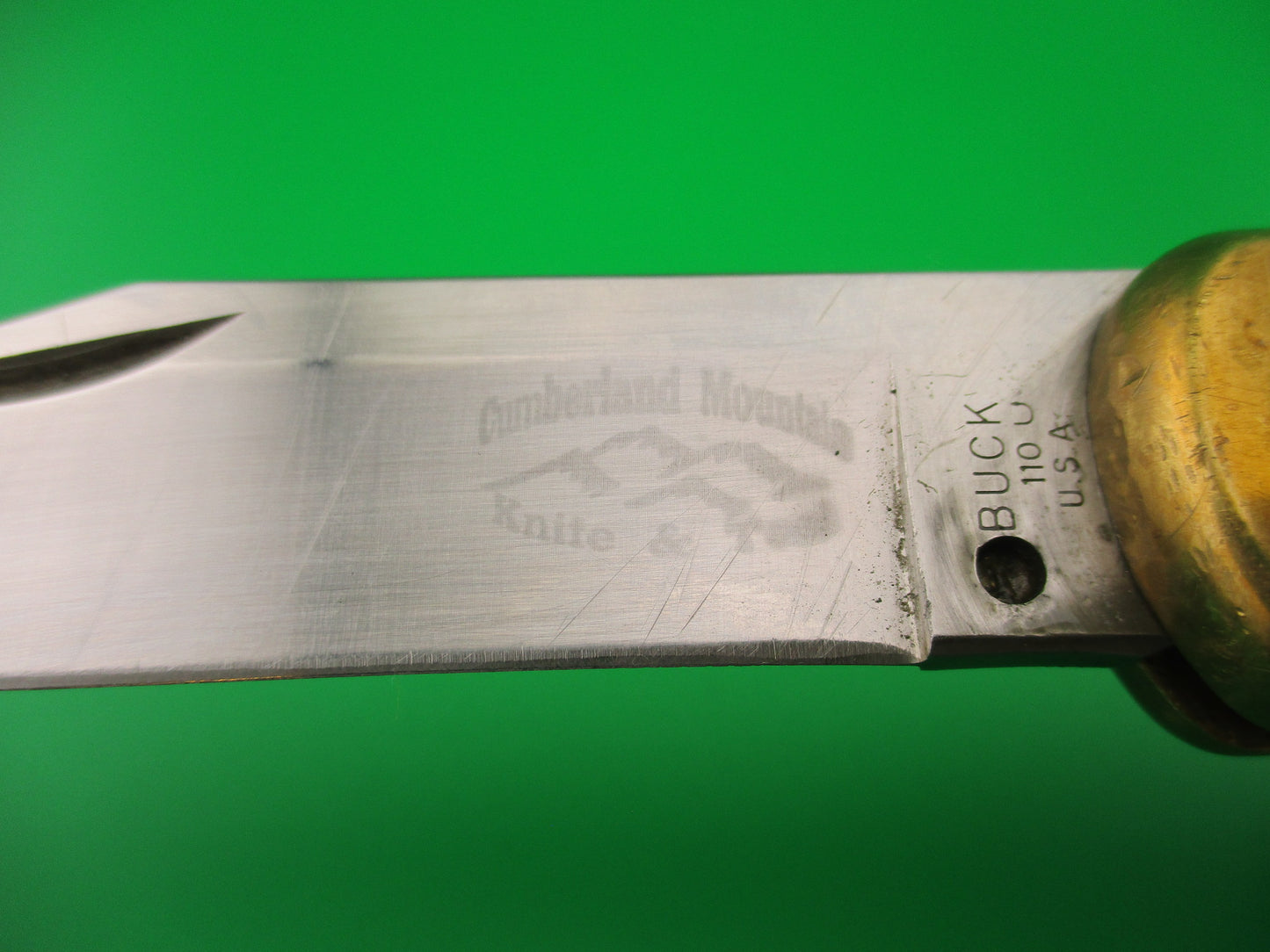 BUCK 110 USA Cumberland Mountain converted SA Round button Wood & Brass automatic knife