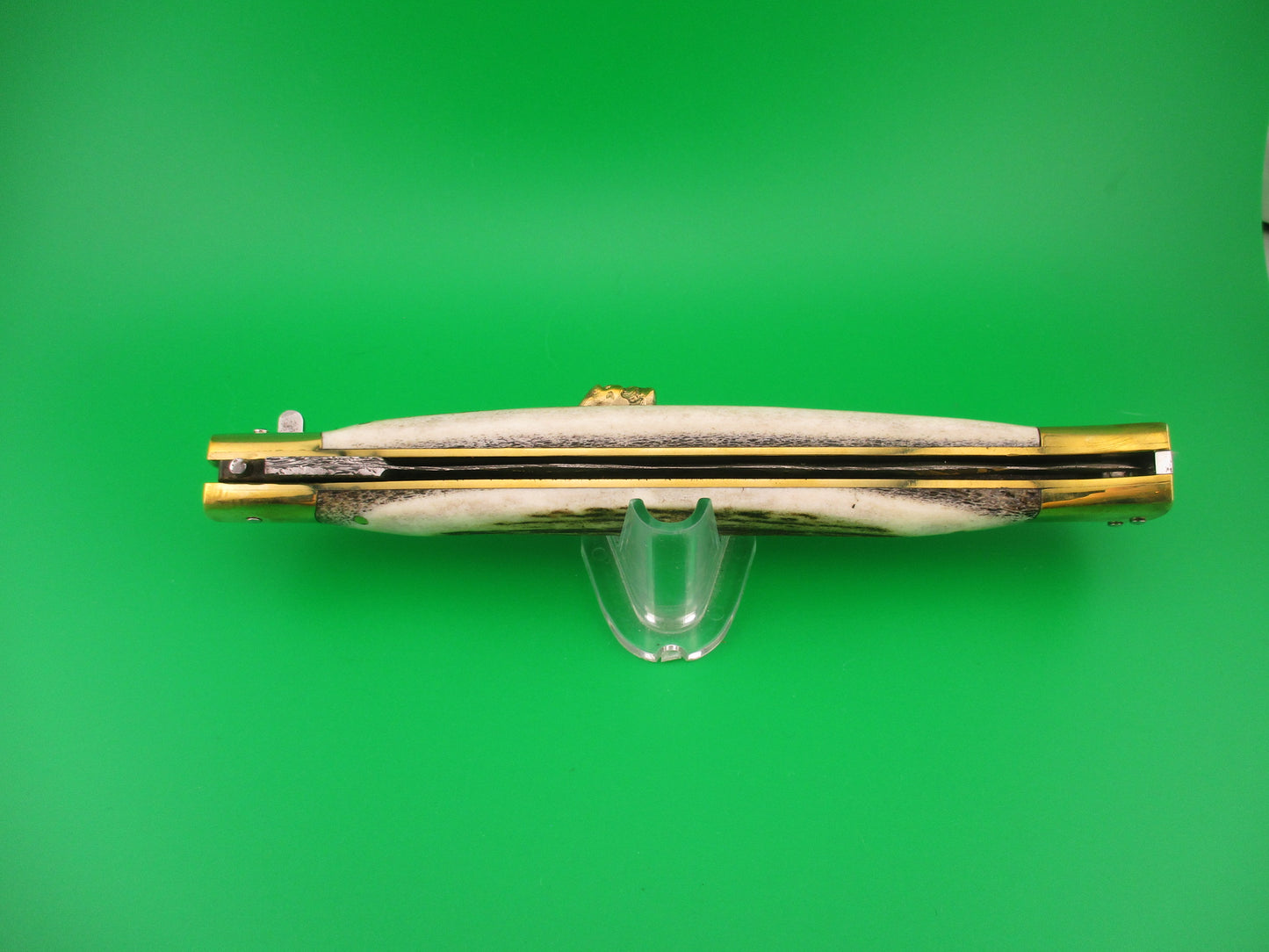 35cm Skull Button Wicked Stiletto Kris blade Stag & Brass Custom automatic knife