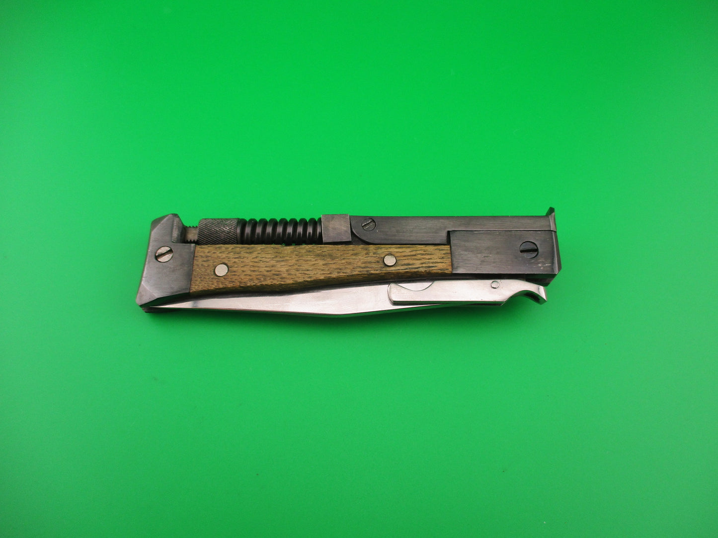 AK47 Soviet style 22cm Automatic coil spring knife w Blued steel & wood scales USSR