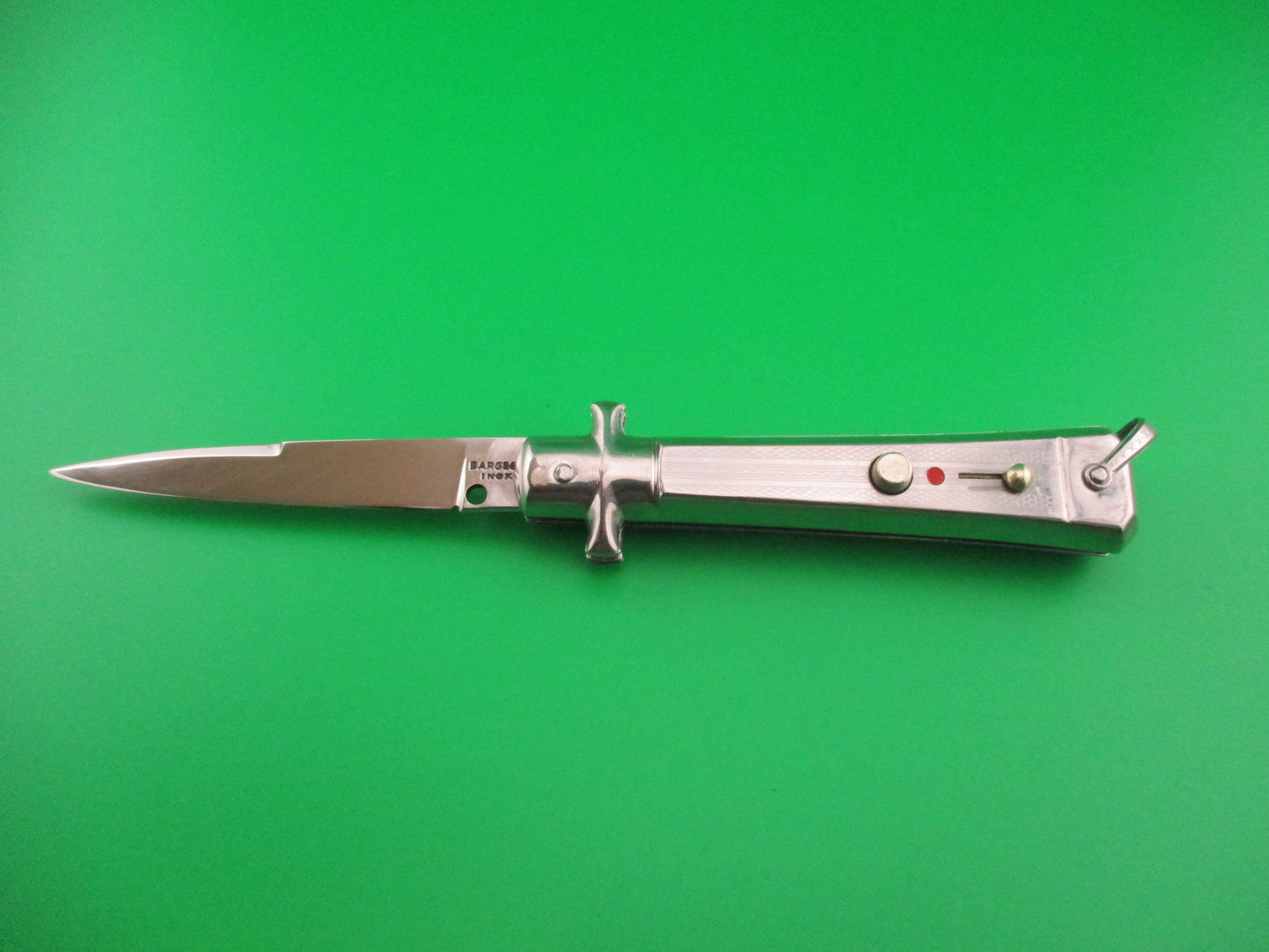 z BARGEON INOX 19cm French All metal round button red dot vintage automatic knife