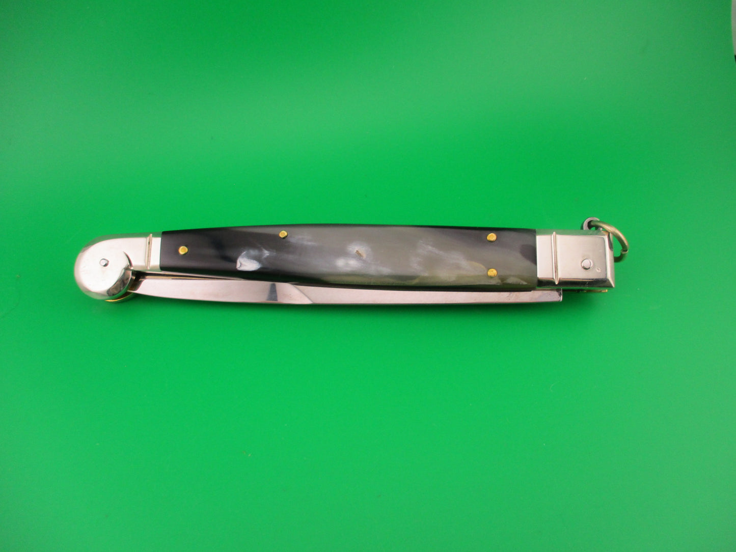 AGA CAMPOLIN 30cm Sicilian Ring Pull Italian Green & black horn automatic knife