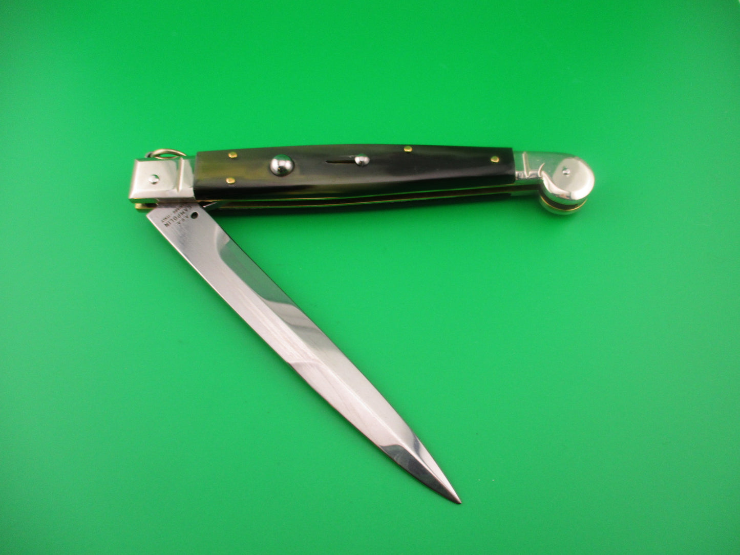 AGA CAMPOLIN 30cm Sicilian Ring Pull Italian Green & black horn automatic knife