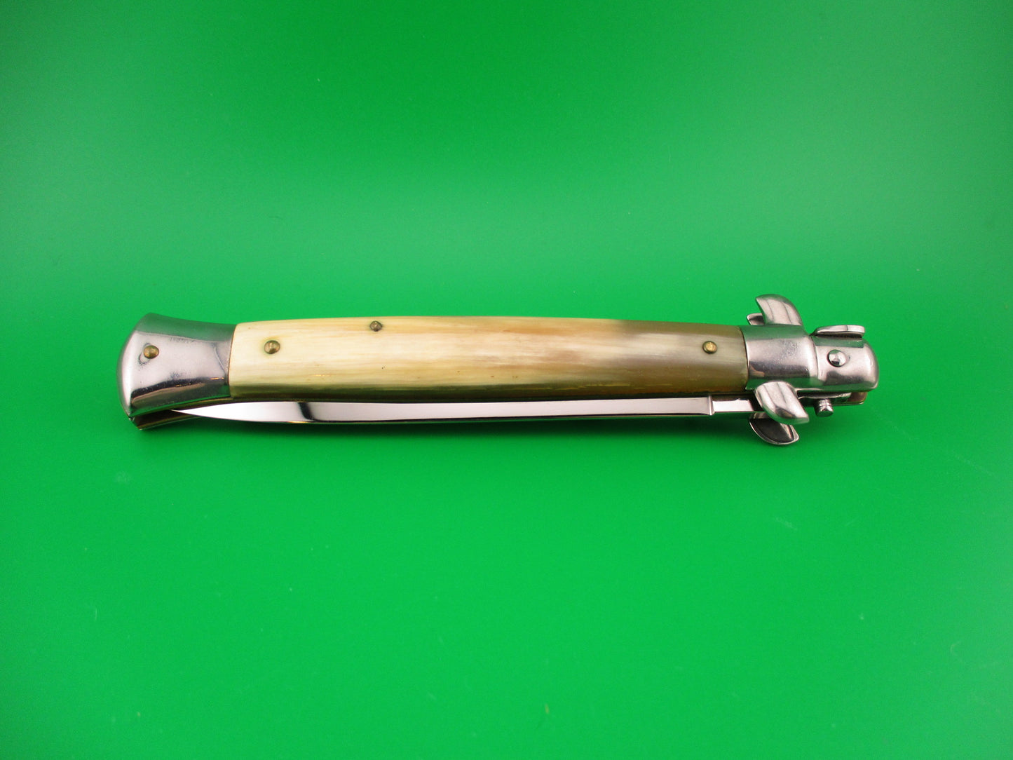FRANK B ITALY 28cm Italian Dagger Grind Honey Horn swivel bolster automatic knife