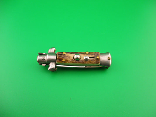 MADE IN ITALY 12cm Italian Stag swivel bolster small automatic knife