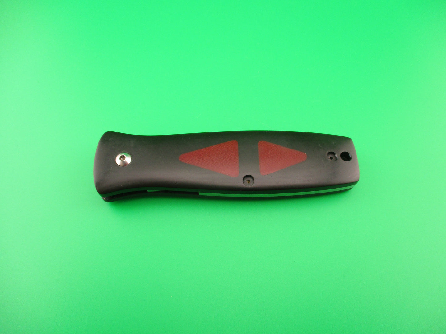MEL PARDUE 7.25" Black Micarta red triangles Coil Spring automatic knife