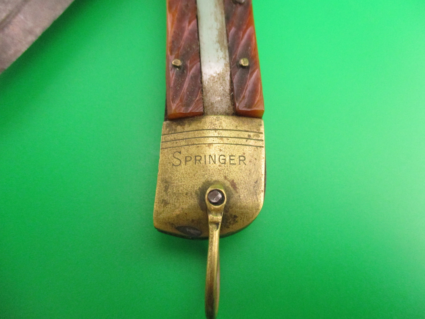 Springer 20cm Japanese Shell Puller Lever Bone & Brass vintage automatic knife