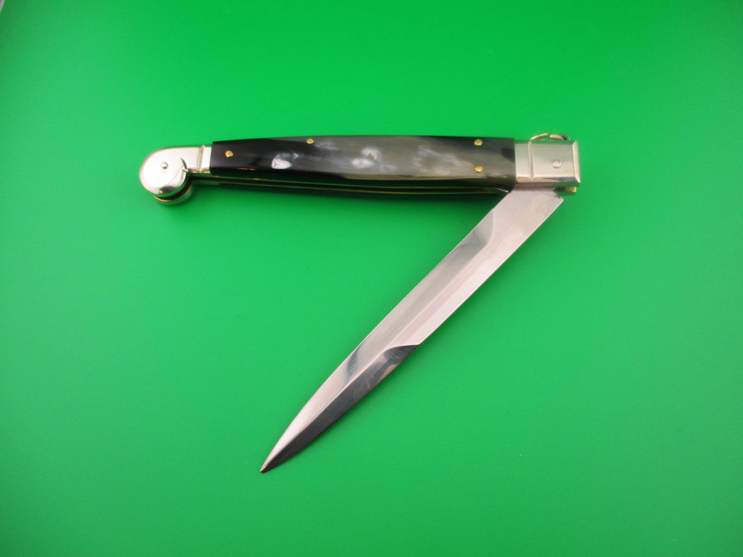 AGA CAMPOLIN 30cm Sicilian Ring Pull Italian Green & black horn automatic knife
