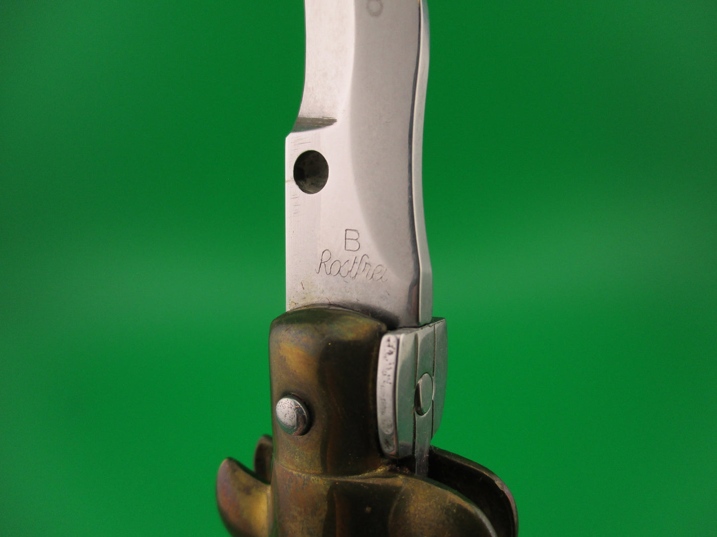 z B Rostfrei 23cm Italian Stiletto Kris Olive Wood Brass vintage automatic knife