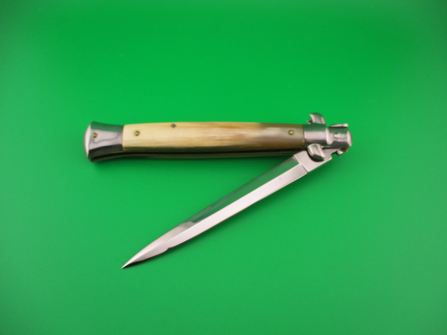 FRANK B ITALY 28cm Italian Dagger Grind Honey Horn swivel bolster automatic knife
