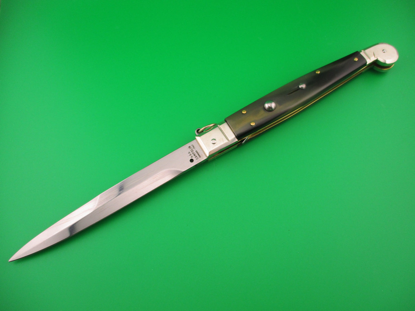 AGA CAMPOLIN 30cm Sicilian Ring Pull Italian Green & black horn automatic knife