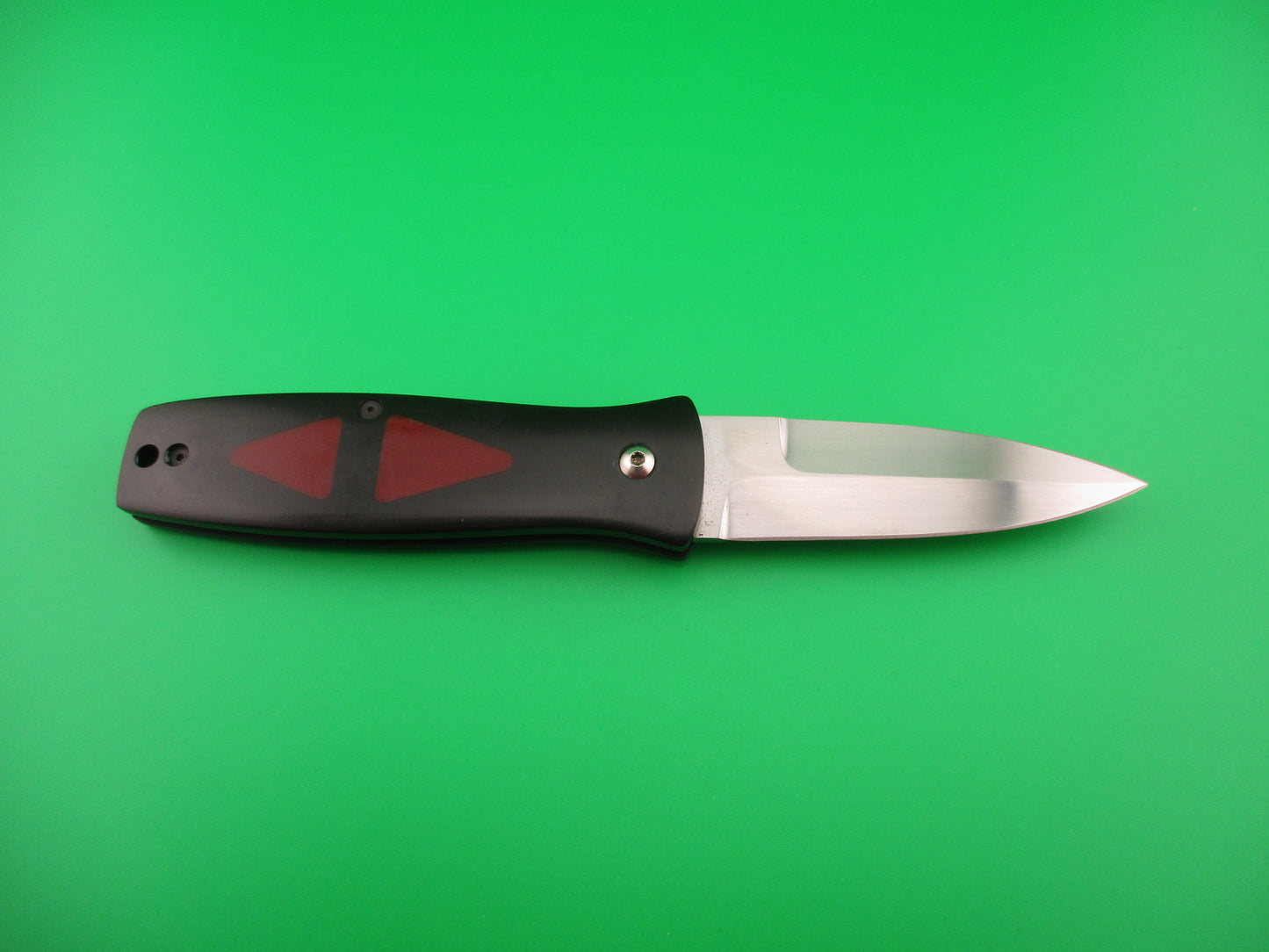 MEL PARDUE 7.25" Black Micarta red triangles Coil Spring automatic knife