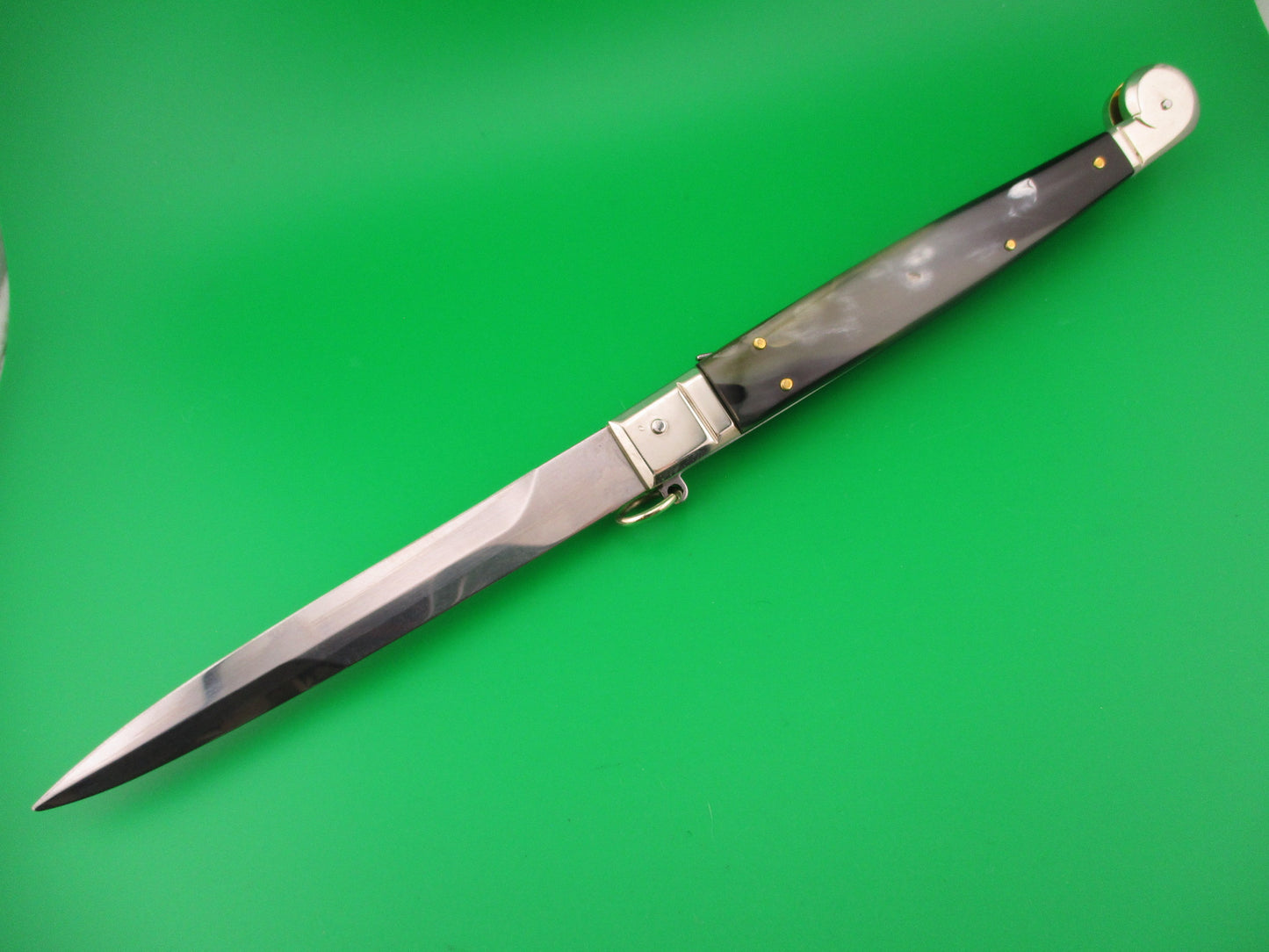 AGA CAMPOLIN 30cm Sicilian Ring Pull Italian Green & black horn automatic knife