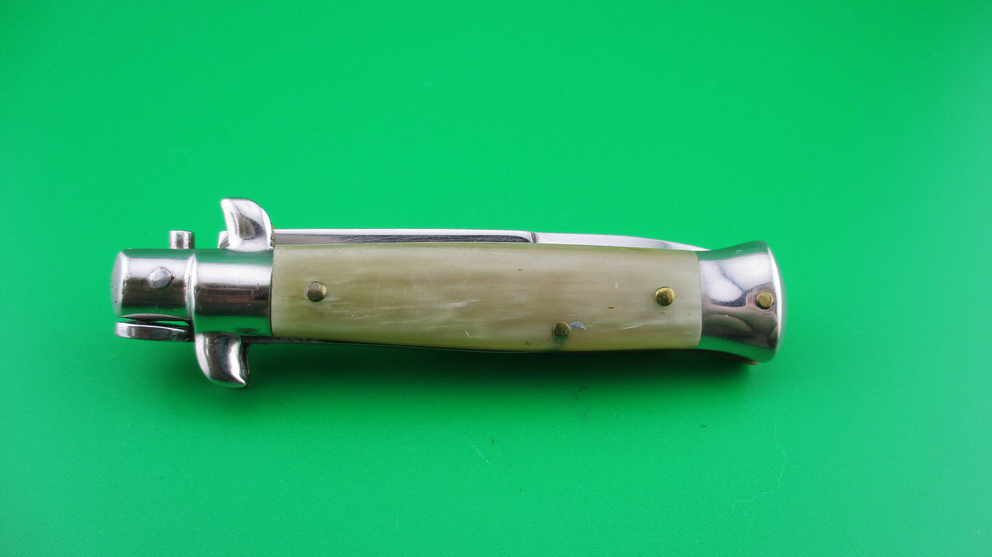 ROSTFREI 14cm Italian Transitional Yellow & Cream horn automatic knife