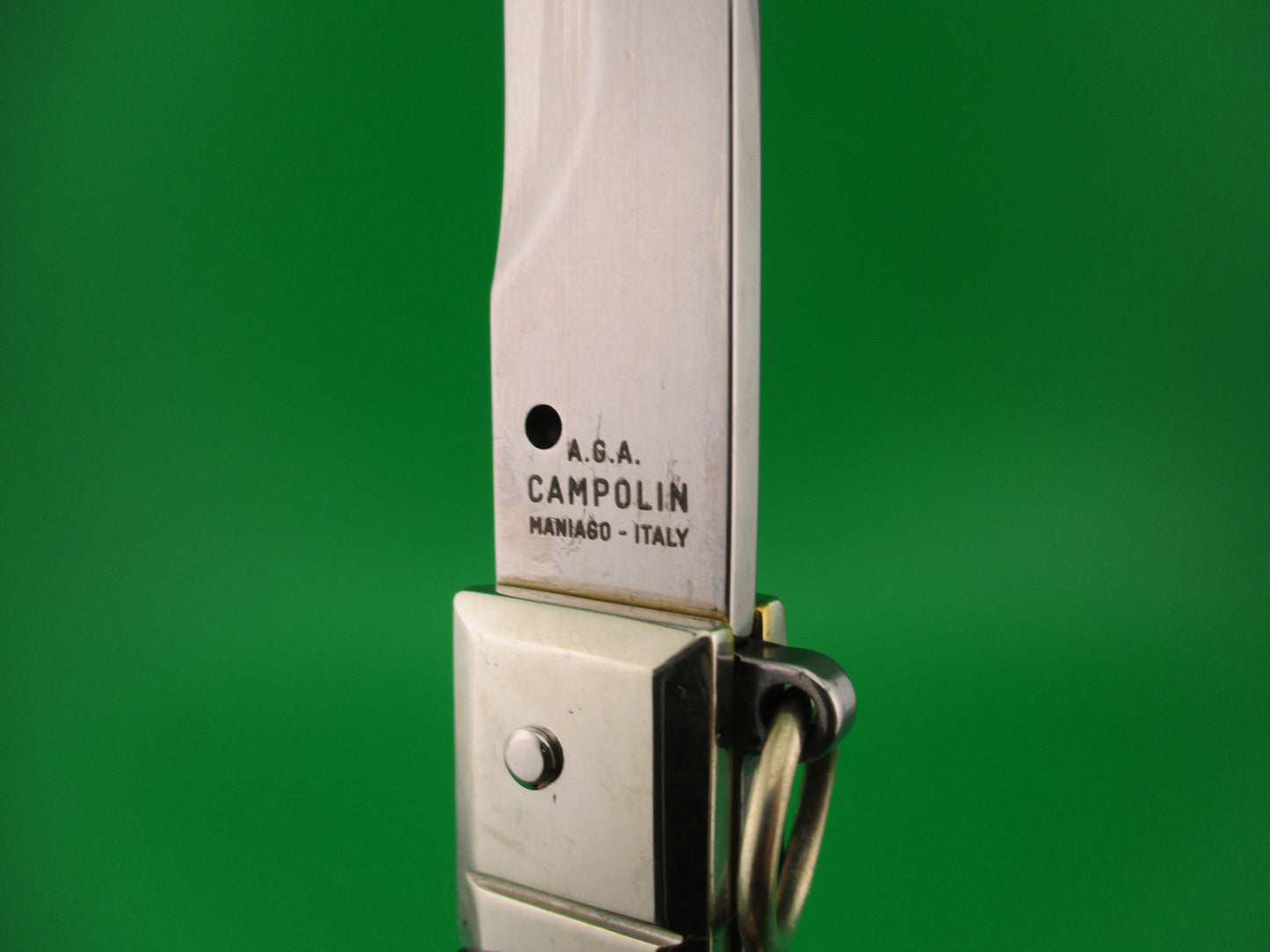 AGA CAMPOLIN 30cm Sicilian Ring Pull Italian Green & black horn automatic knife