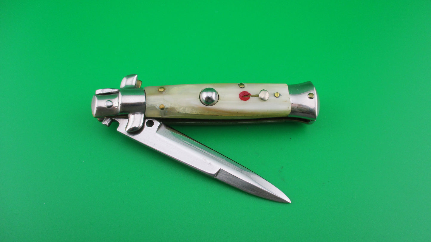 ROSTFREI 14cm Italian Transitional Yellow & Cream horn automatic knife