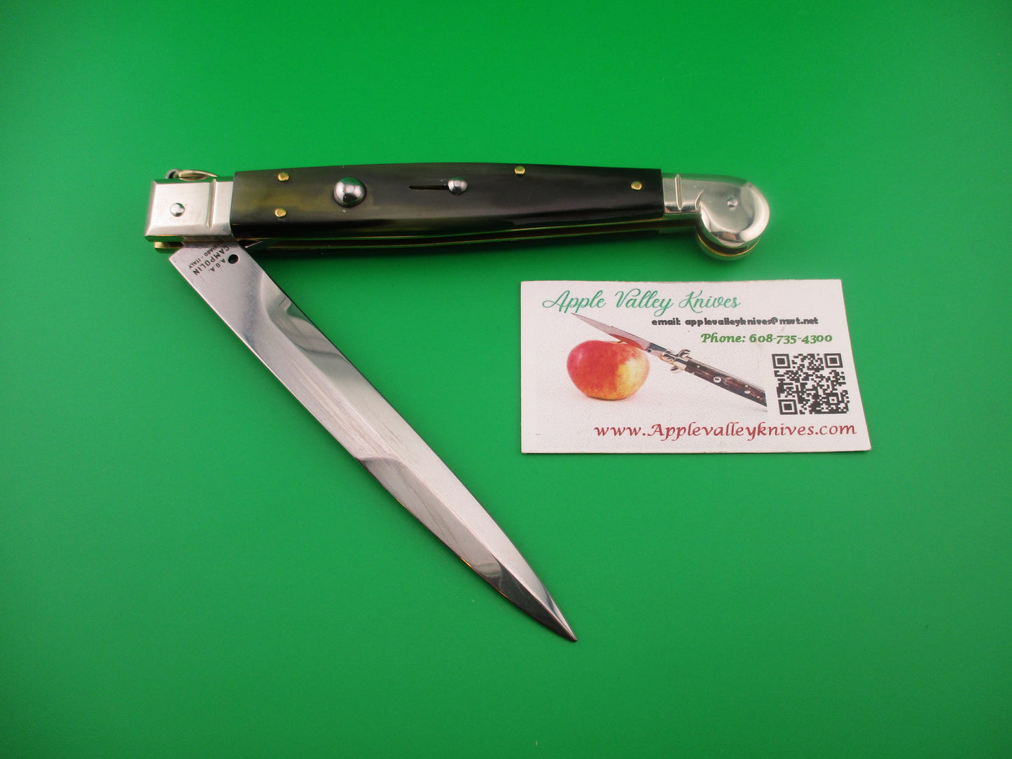 AGA CAMPOLIN 30cm Sicilian Ring Pull Italian Green & black horn automatic knife