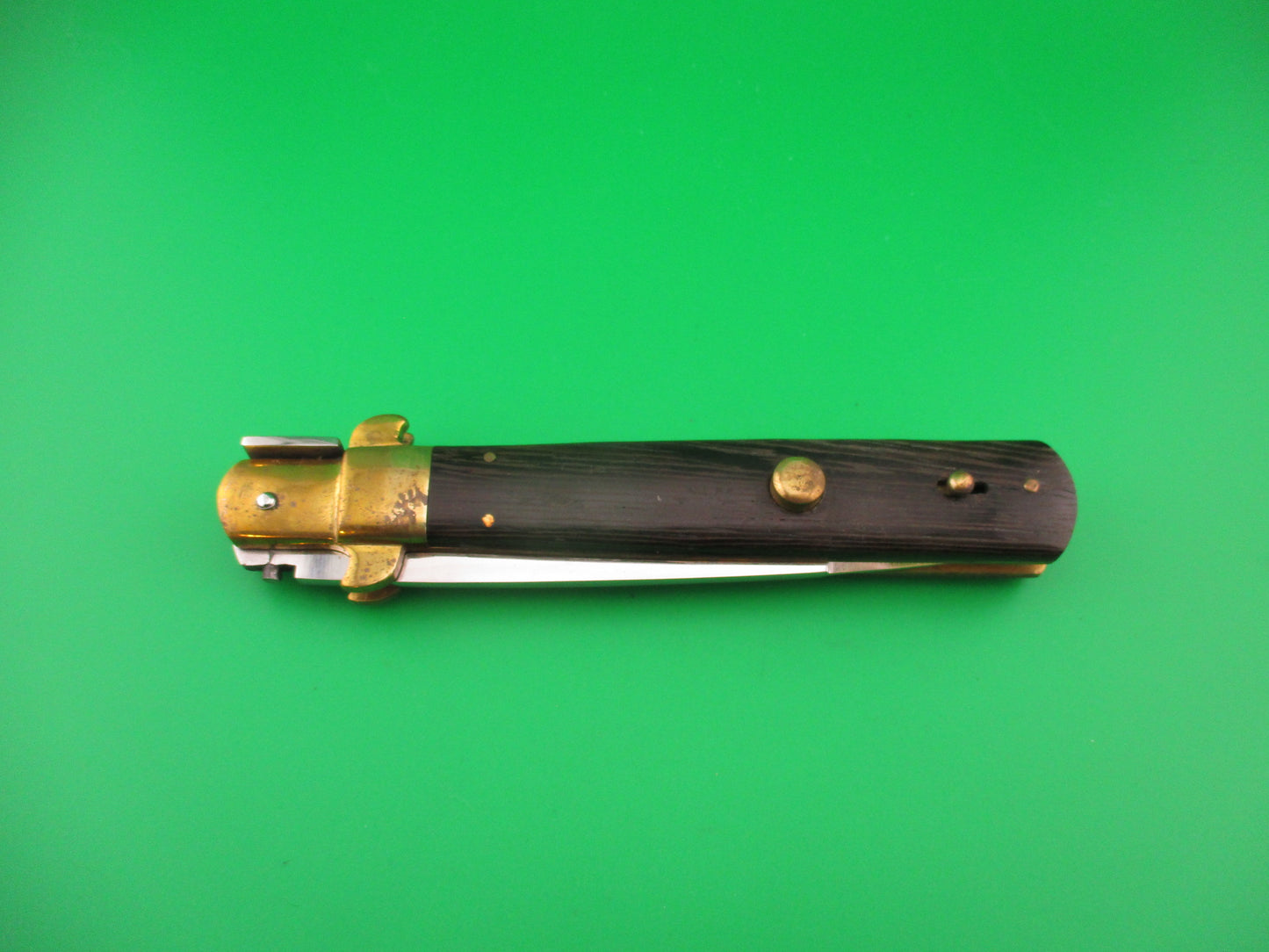 Frosolone Style Custom 11 inch Hand Made automatic knife with leather sheath