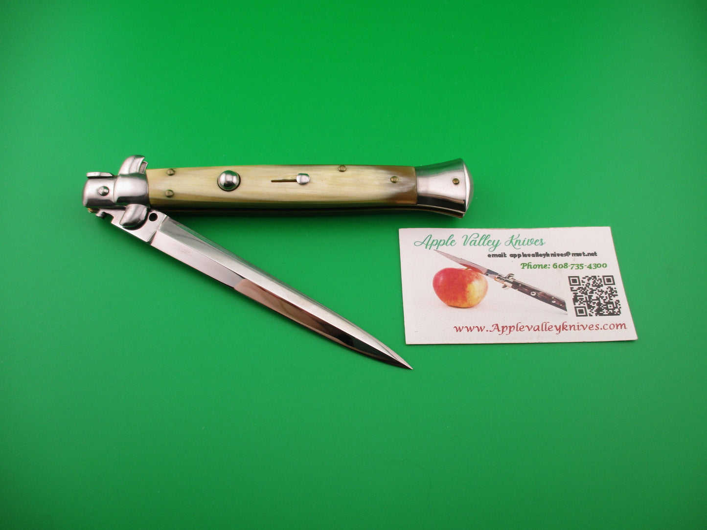 FRANK B ITALY 28cm Italian Dagger Grind Honey Horn swivel bolster automatic knife