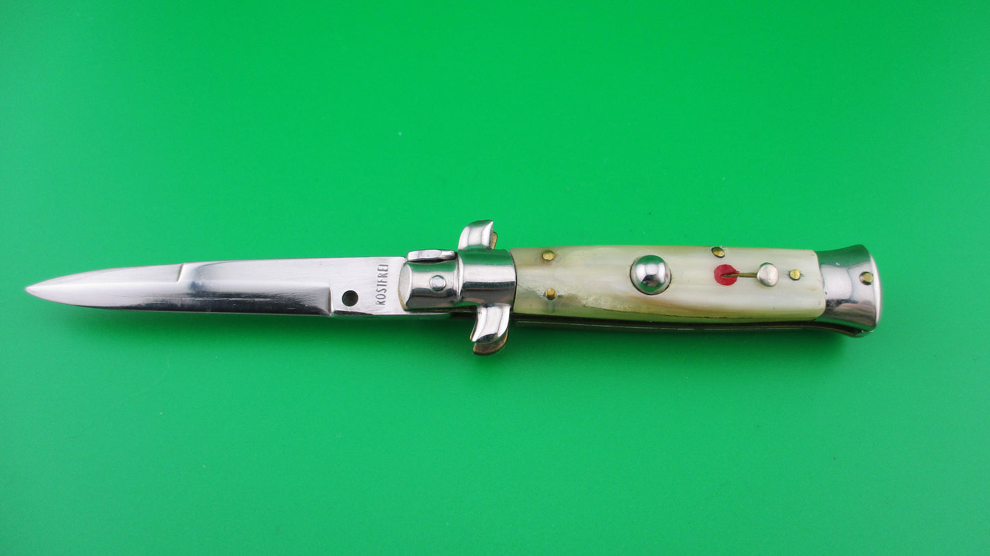 ROSTFREI 14cm Italian Transitional Yellow & Cream horn automatic knife