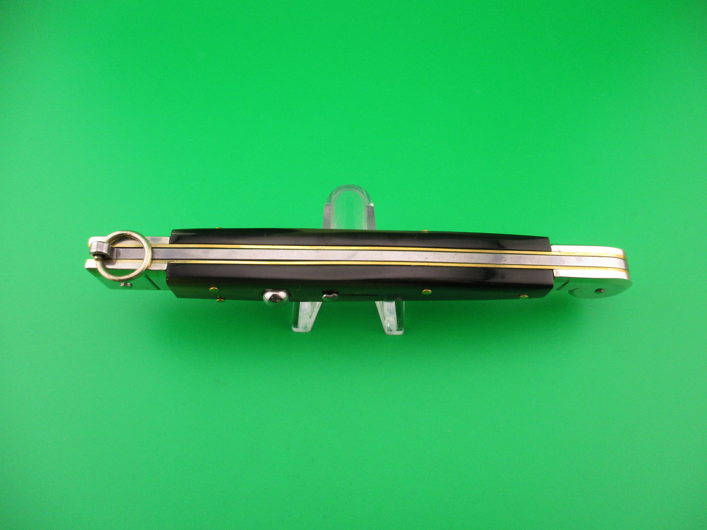 AGA CAMPOLIN 30cm Sicilian Ring Pull Italian Green & black horn automatic knife