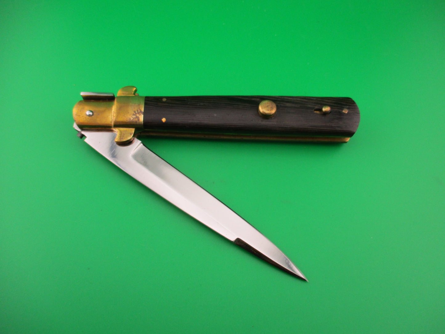 Frosolone Style Custom 11 inch Hand Made automatic knife with leather sheath