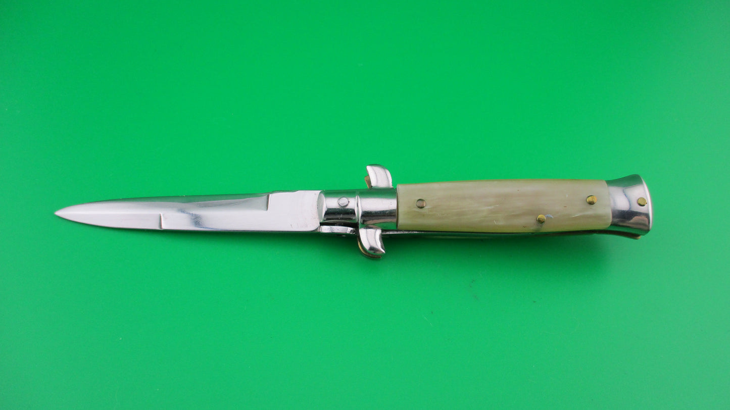 ROSTFREI 14cm Italian Transitional Yellow & Cream horn automatic knife