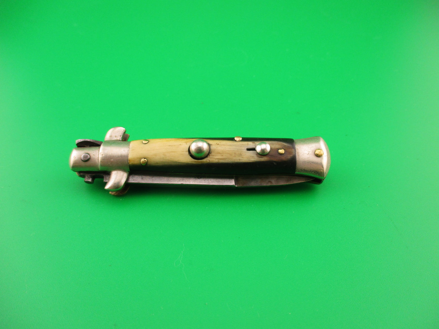 Sterile 14cm Italian picklock 1950s vintage bayonet horn automatic knife