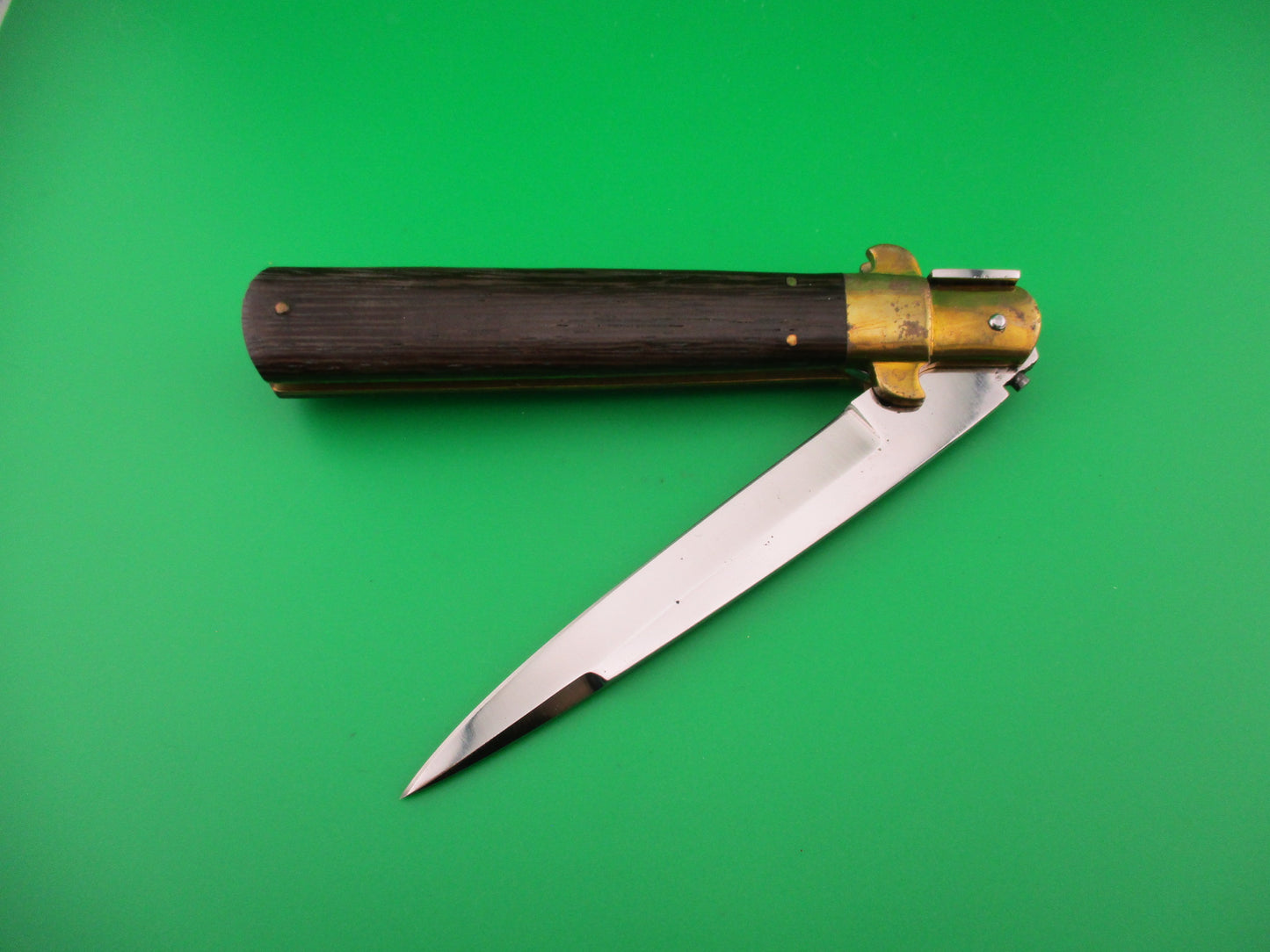 Frosolone Style Custom 11 inch Hand Made automatic knife with leather sheath