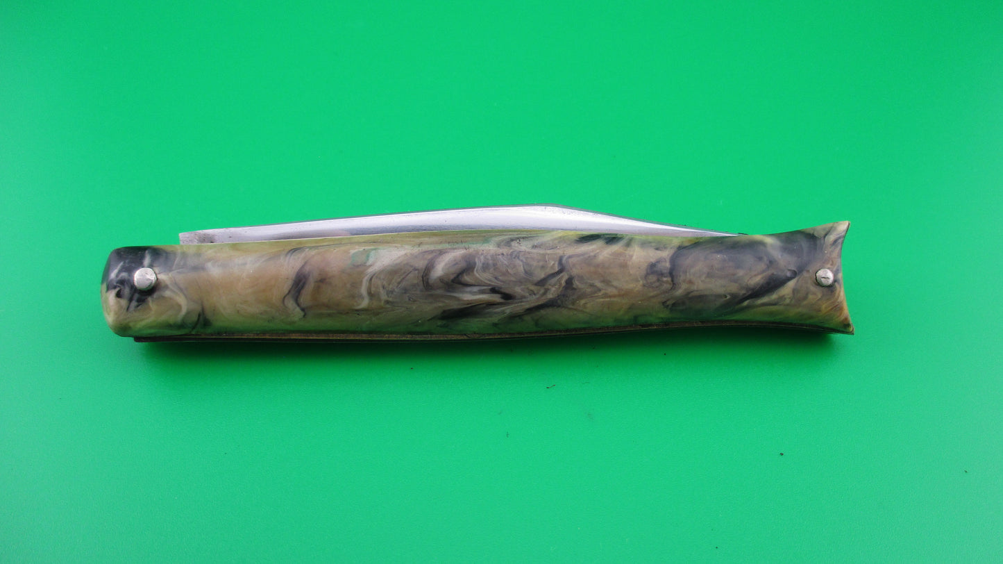 COLONIAL SHUR-SNAP Fishtail 1st Gen Coffee & Cream swirl switchblade knife