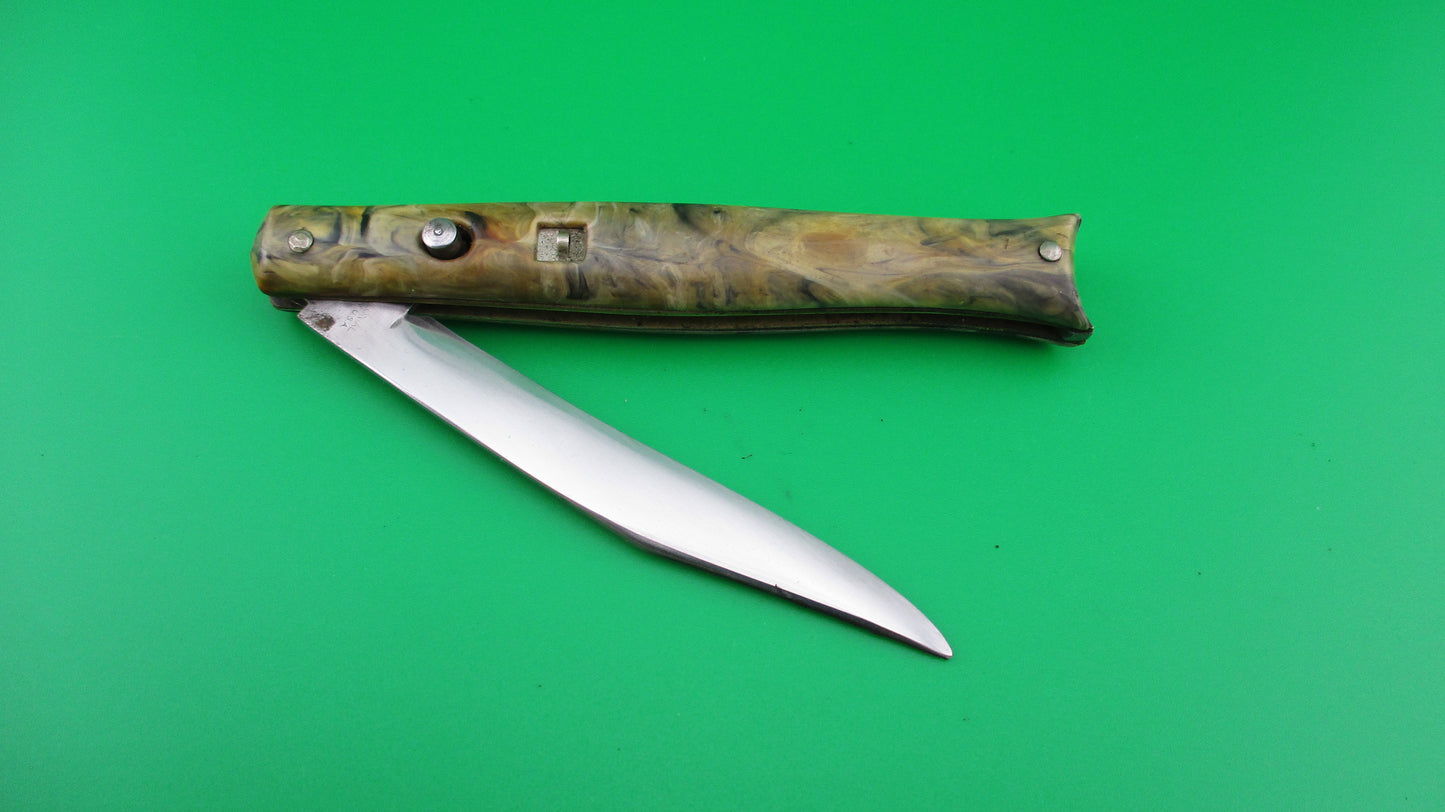 COLONIAL SHUR-SNAP Fishtail 1st Gen Coffee & Cream swirl switchblade knife