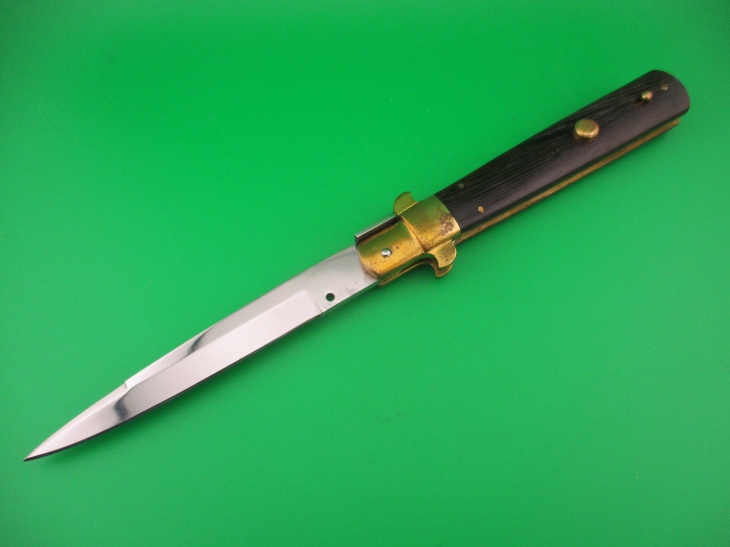 Frosolone Style Custom 11 inch Hand Made automatic knife with leather sheath