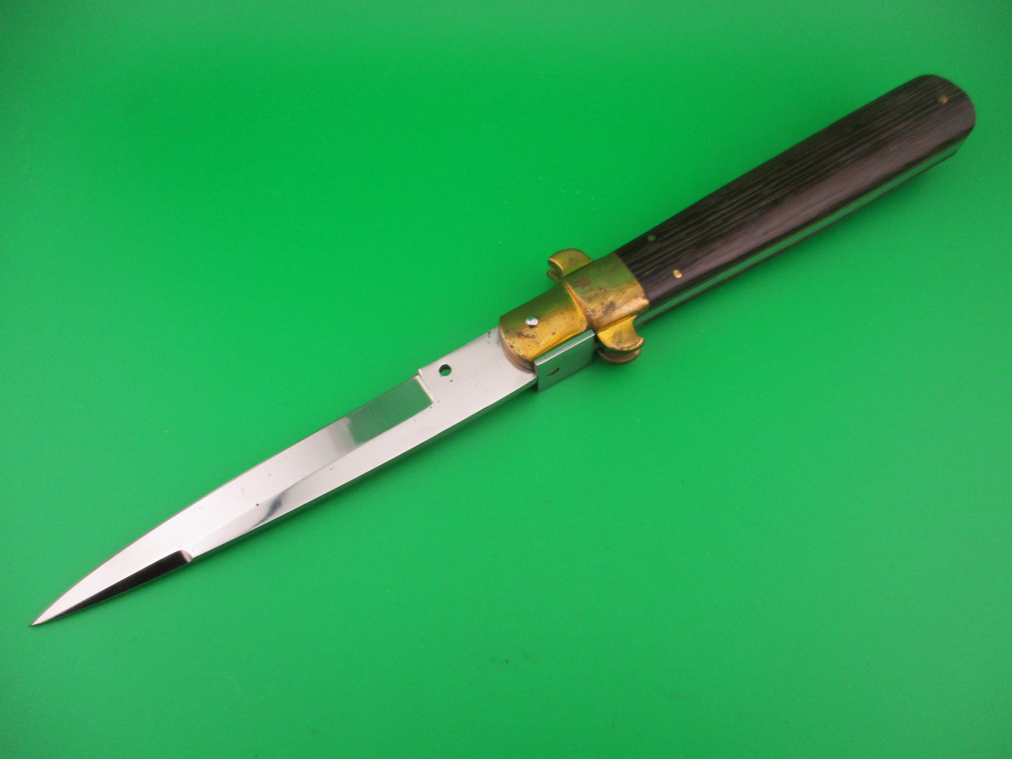 Frosolone Style Custom 11 inch Hand Made automatic knife with leather sheath