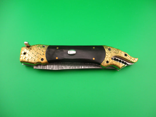 Custom DRAGON 28cm Hand Made Damascus Horn automatic knife