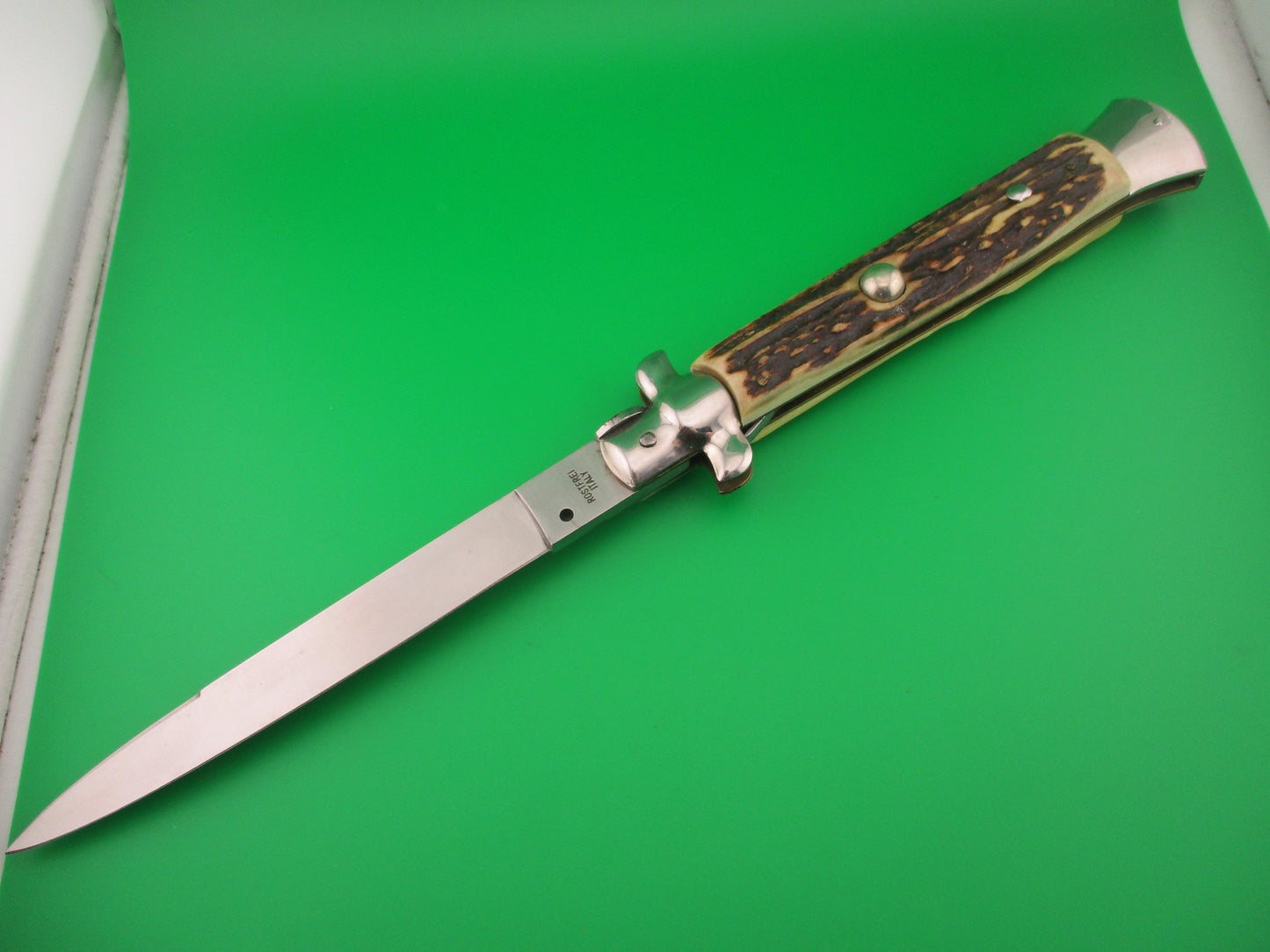 ROSTFREI ITALY 38cm Italian Transitional Stag swivel bolster vintage automatic knife