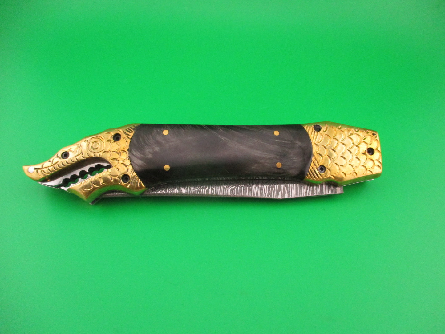 Custom DRAGON 28cm Hand Made Damascus Horn automatic knife