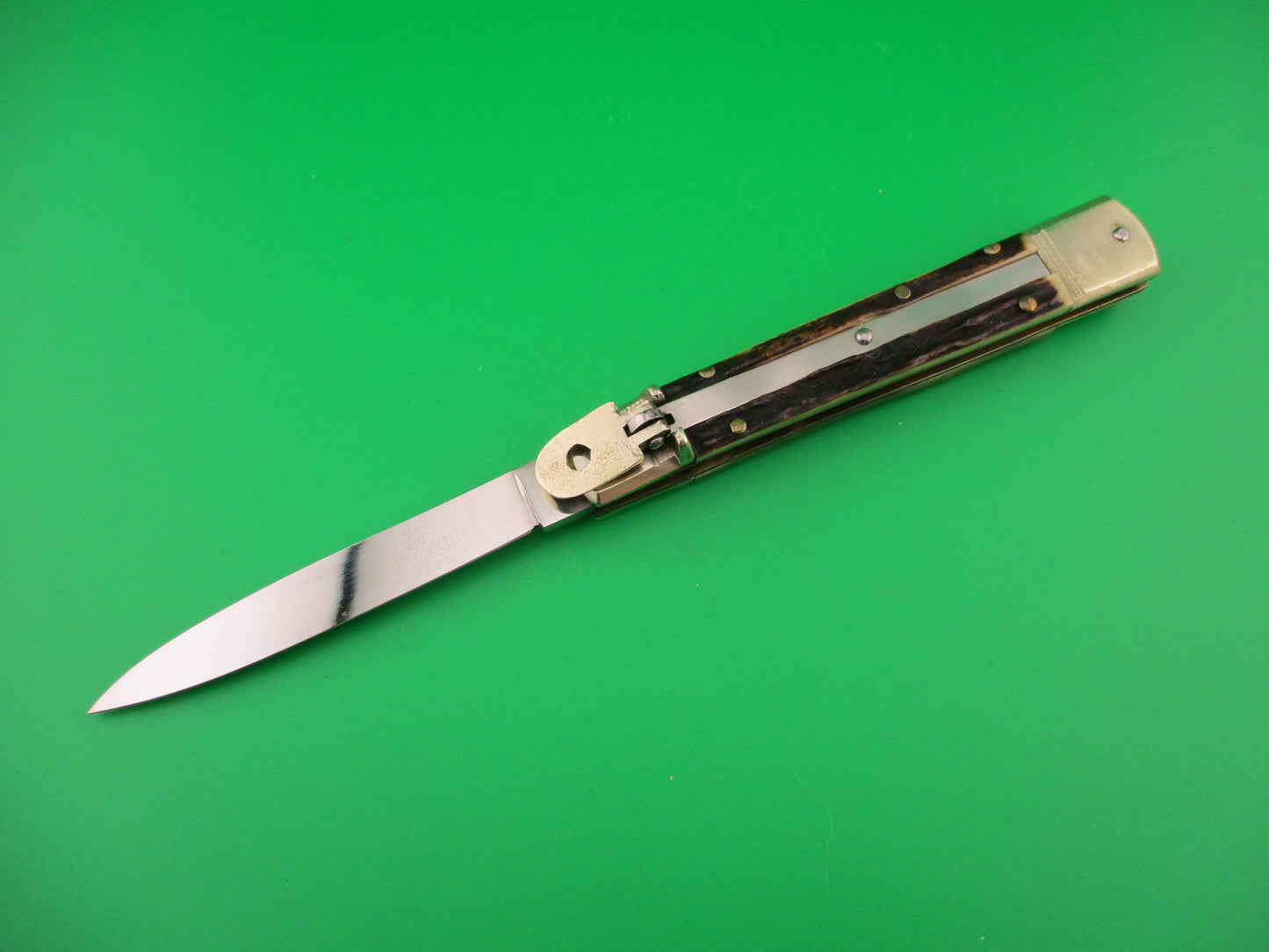HUBERTUS SOLINGEN ROSTFREI 11cm German Slimline Lever Stag automatic knife