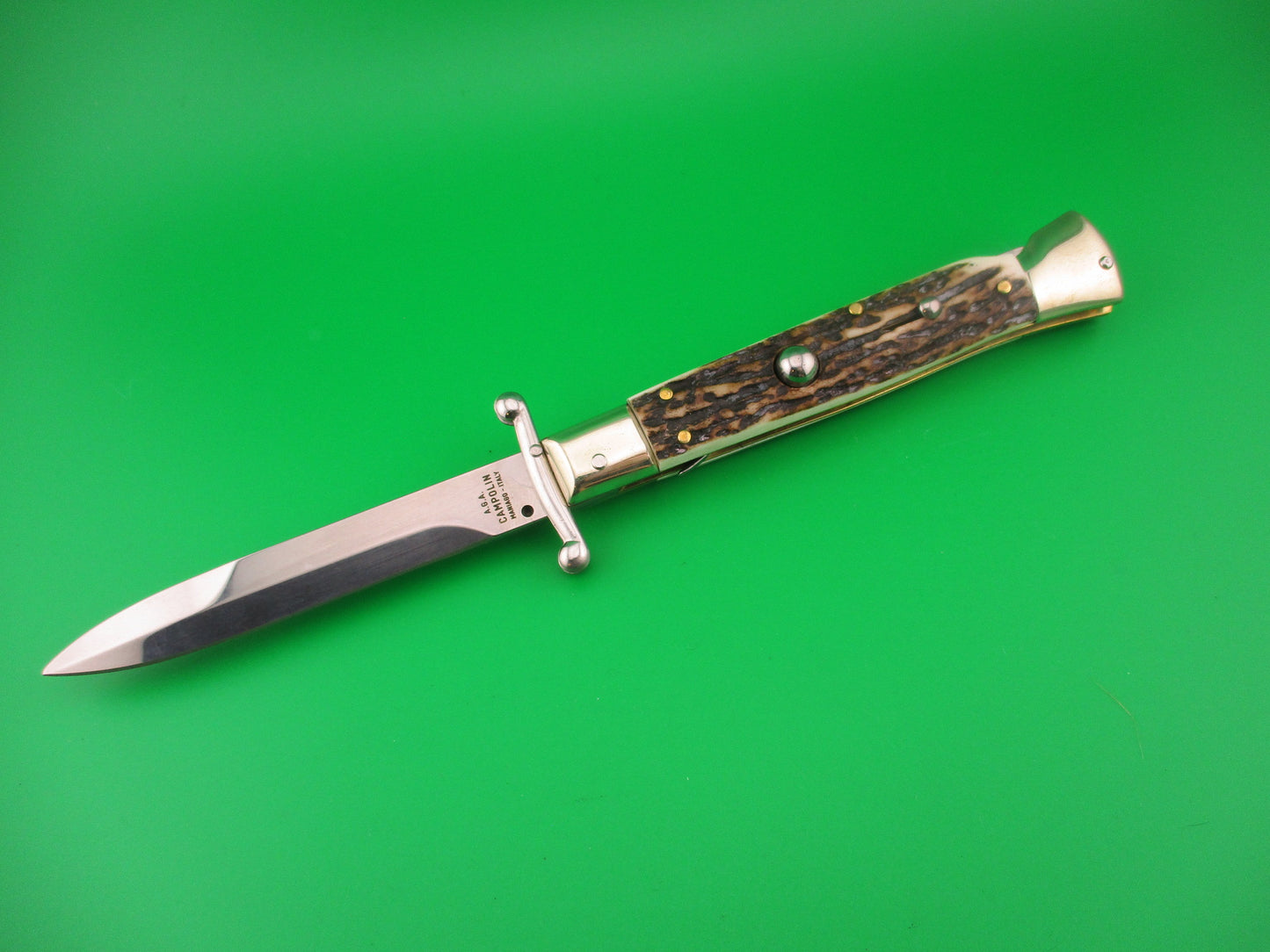 AGA CAMPOLIN 23cm Italian Swing Guard Stag Bayonet blade automatic knife