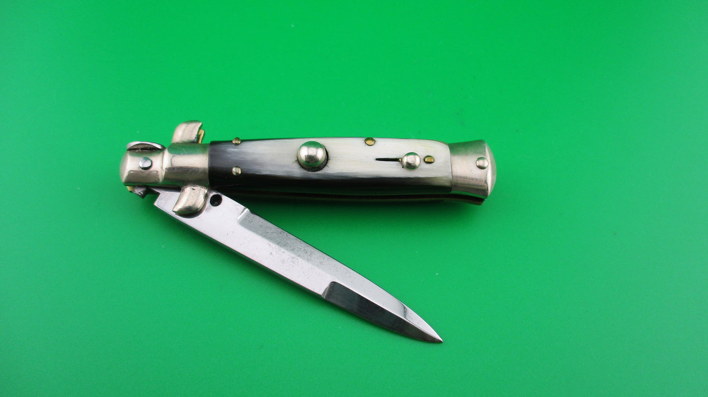 Sterile 14cm Italian Picklock Bayonet horn 1950s vintage automatic knife