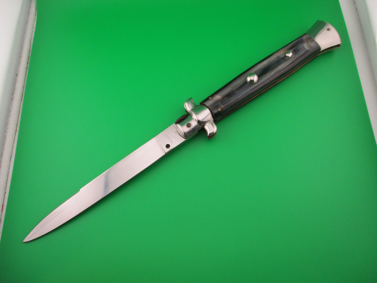 ROSTFREI 38cm Italian Stiletto Black Cream & Brown vintage 1980s automatic knife