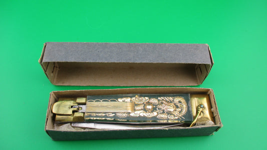 STAINLESS STEEL Bullfighter Dragon 19cm NOS Mexican Green Souvenir lever switchblade knife