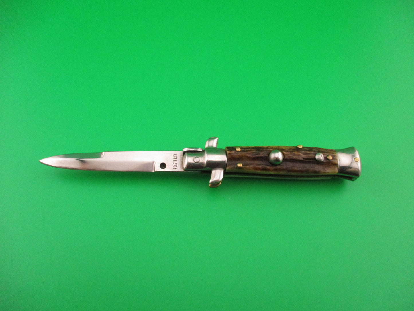 ROSTFREI 14cm Italian Stag stiletto Oreste Dibon vintage automatic knife