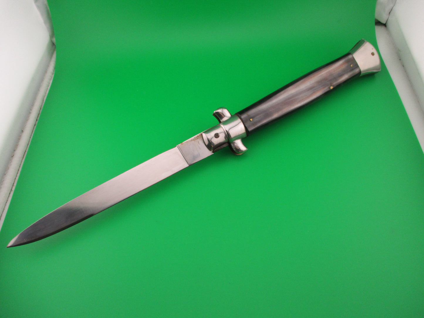 ROSTFREI 38cm Italian Stiletto Black Cream & Brown vintage 1980s automatic knife