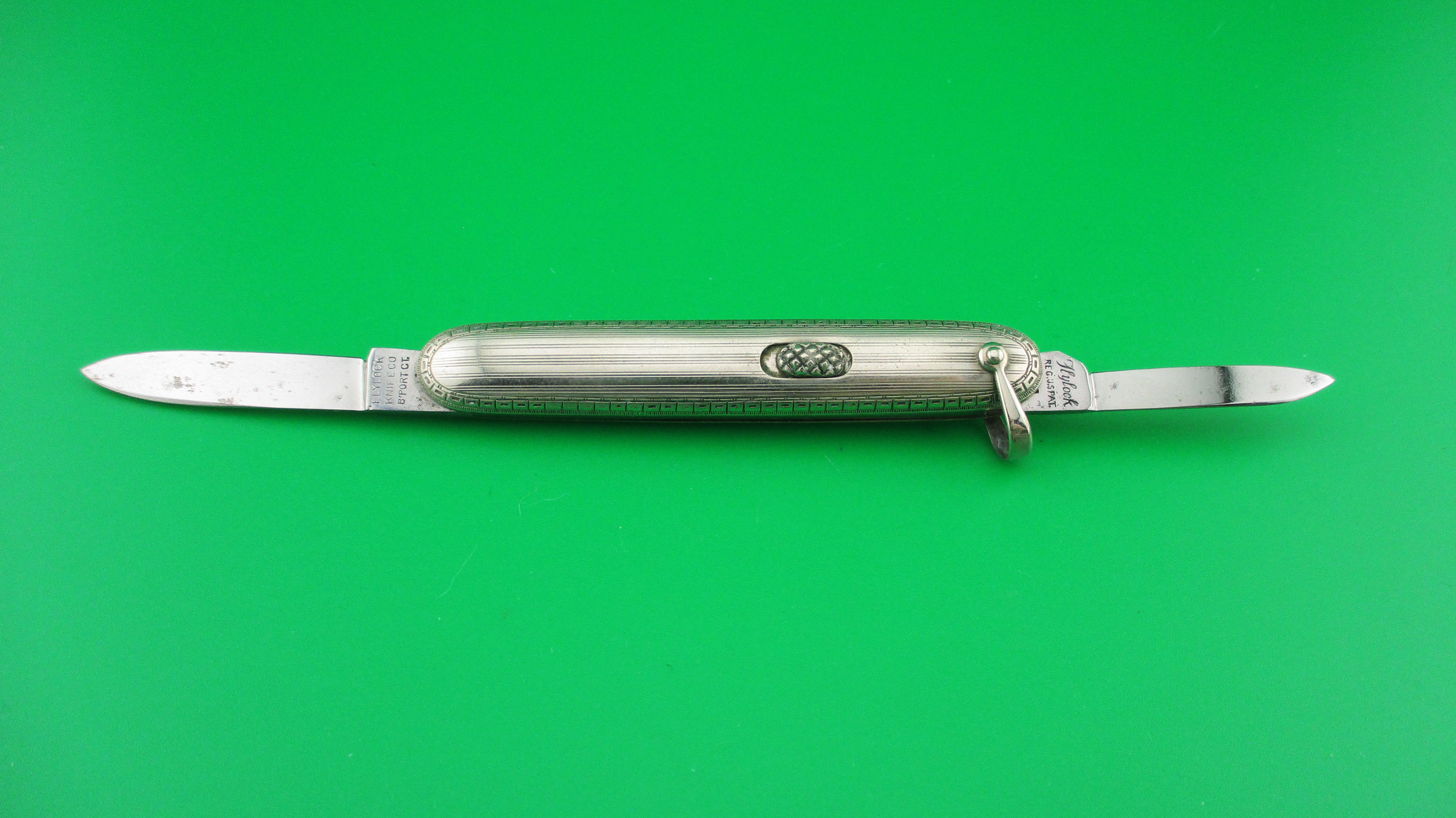 Flylock Small Double 14K White Gold automatic knife with shackle ...