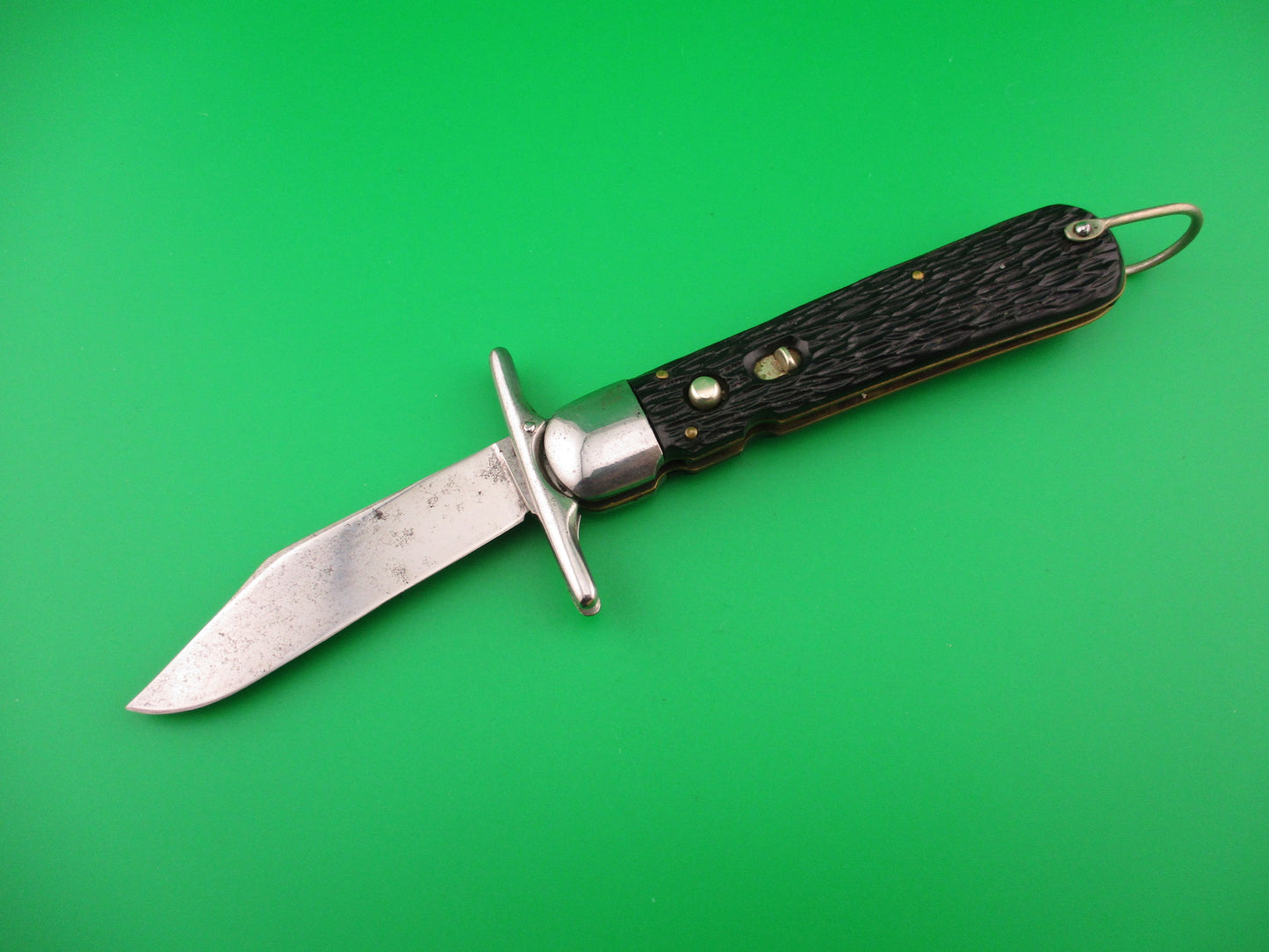 RARE Schrade Walden Folding Guard Scout w Lanyard ring Vintage automatic knife