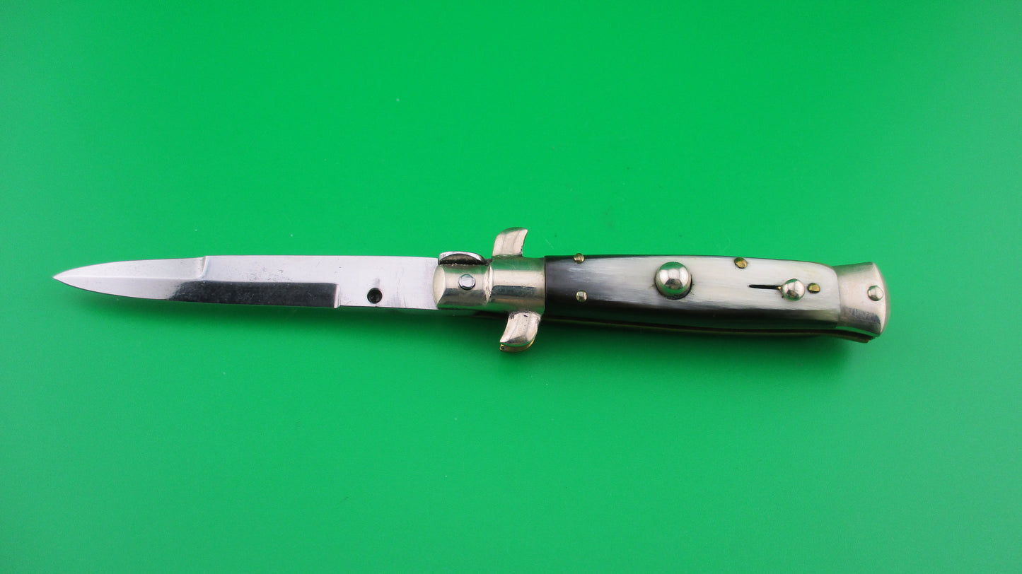 Sterile 14cm Italian Picklock Bayonet horn 1950s vintage automatic knife