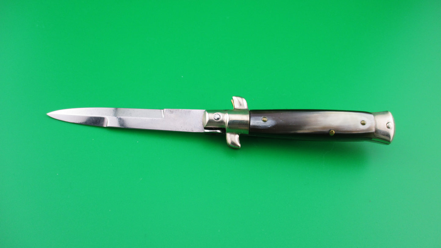 Sterile 14cm Italian Picklock Bayonet horn 1950s vintage automatic knife