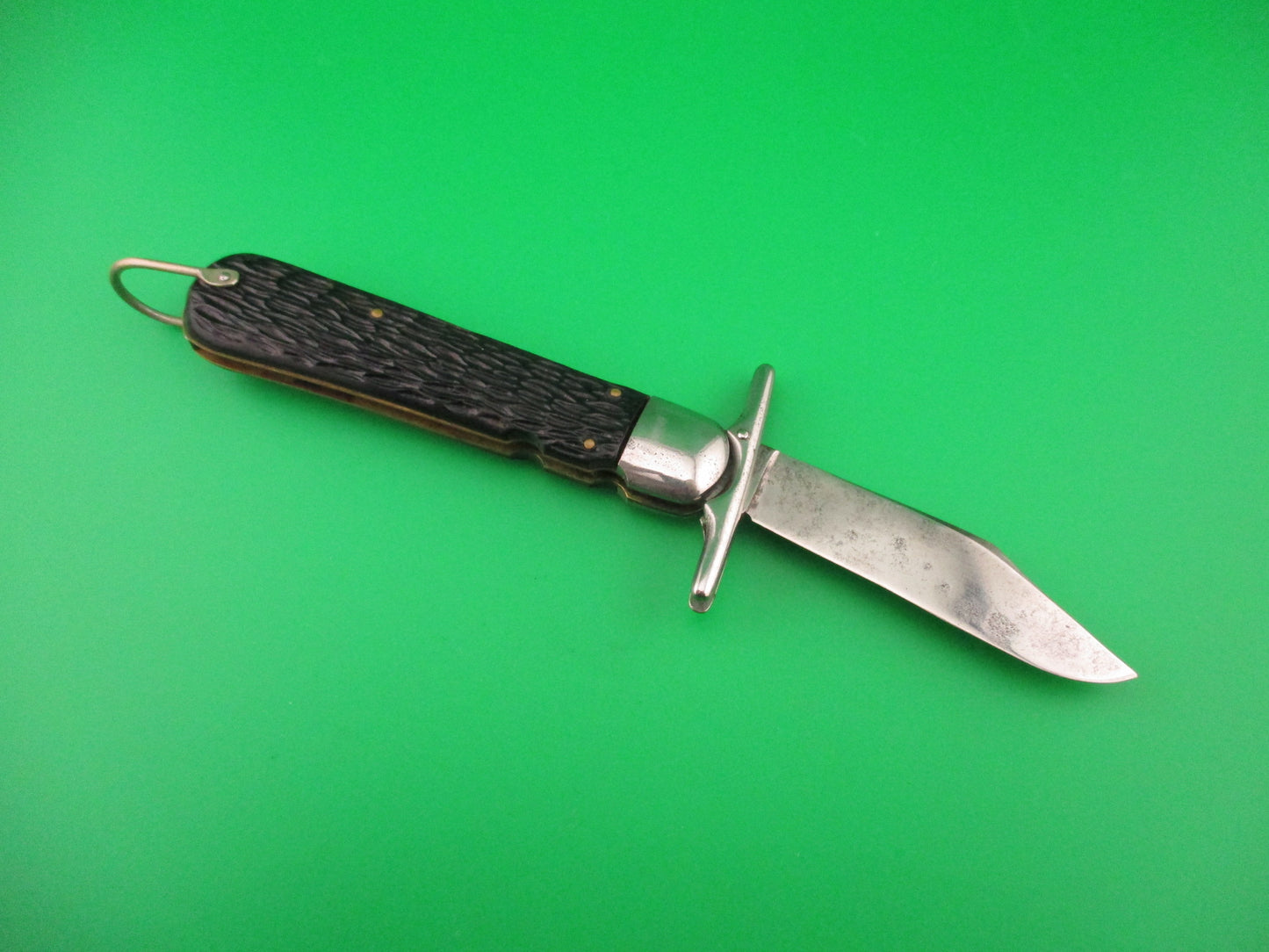 RARE Schrade Walden Folding Guard Scout w Lanyard ring Vintage automatic knife