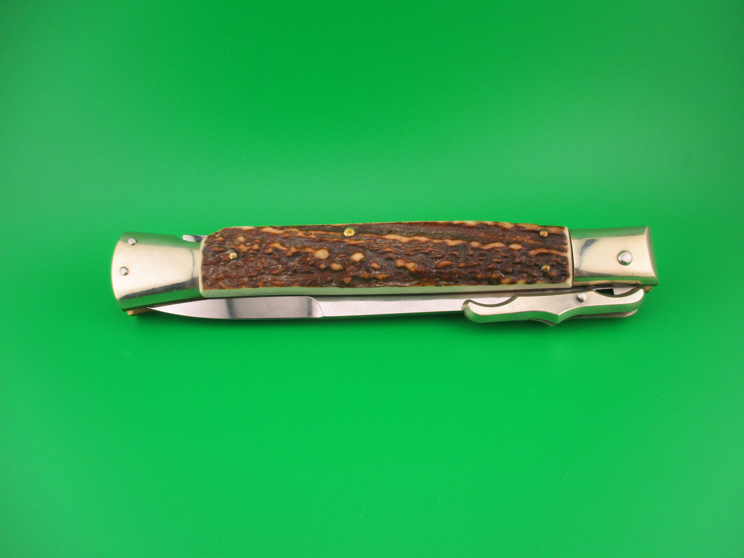 z AGA CAMPOLIN MANIAGO ITALY 2014 33cm Italian Swing Guard Stag Oval Button switchblade