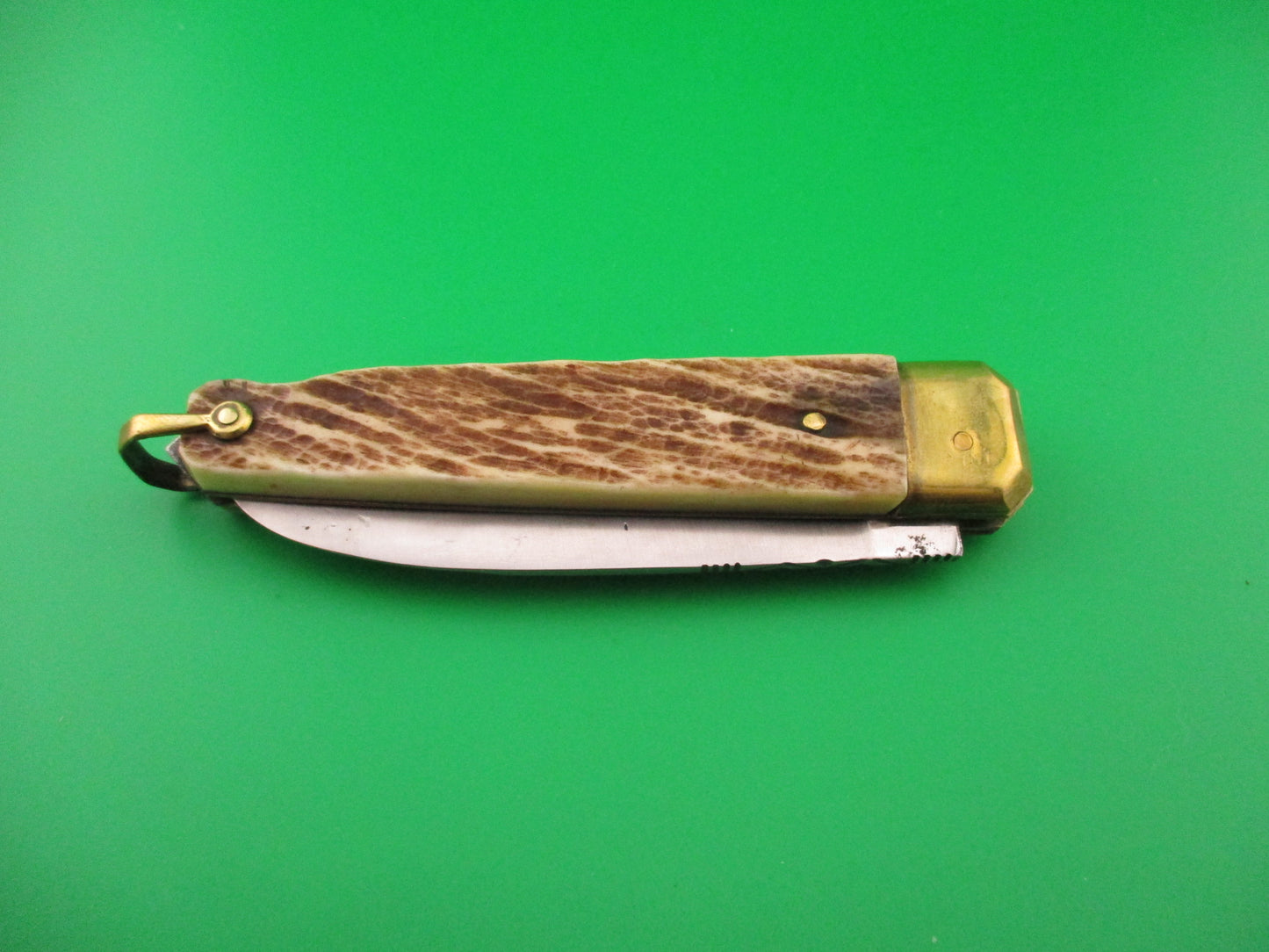 St JM XX INOX 21cm French Saint James Stag & Brass Automatic Knife