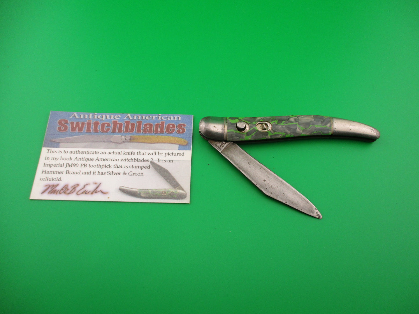 Hammer Brand Imperial Toothpick Gray Pearl & Green 1950s switchblade Book knife